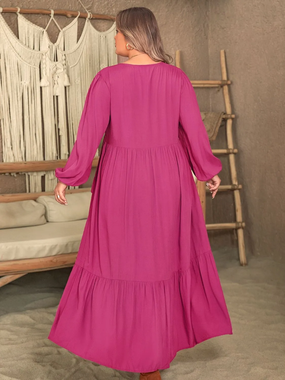 Plus Size Ruffled V-Neck Long Sleeve Dress sold by Charming Charlie product image thumbnail 2