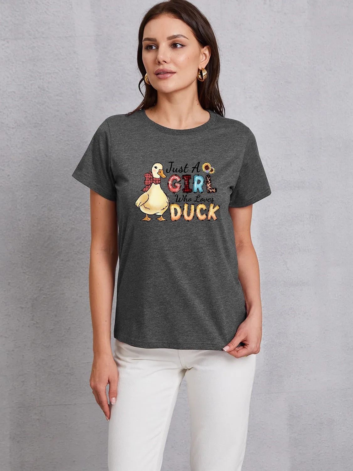 JUST A GIRL WHO LOVES DUCK Round Neck T-Shirt sold by Charming Charlie product image thumbnail 4