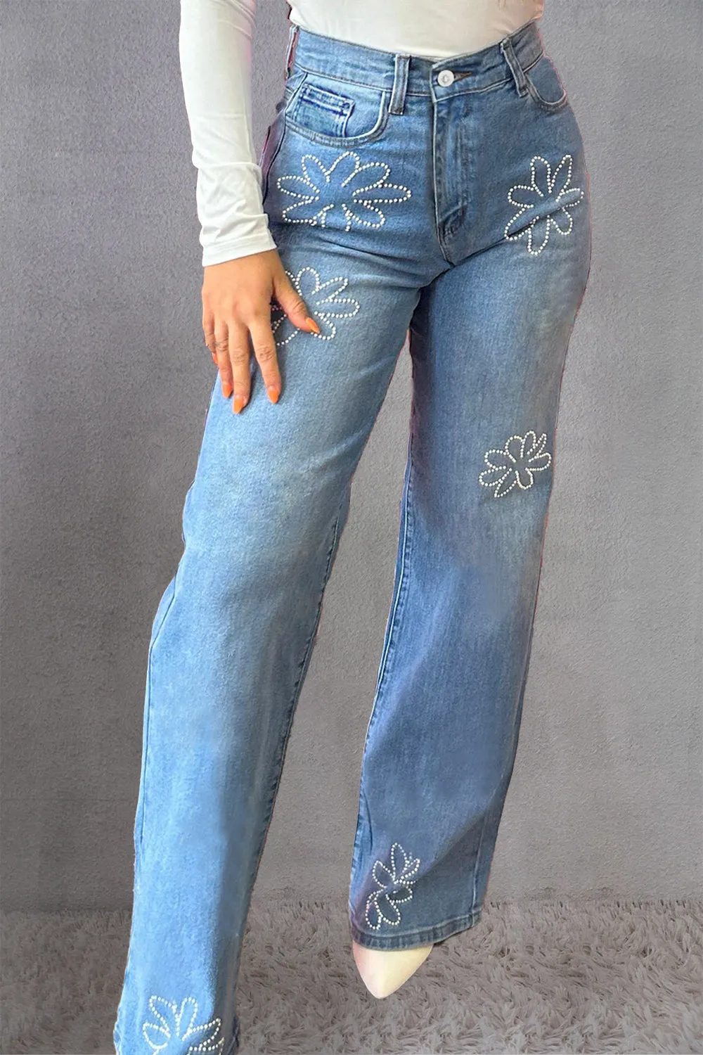 Rhinestone Straight Jeans with Pockets sold by Charming Charlie
