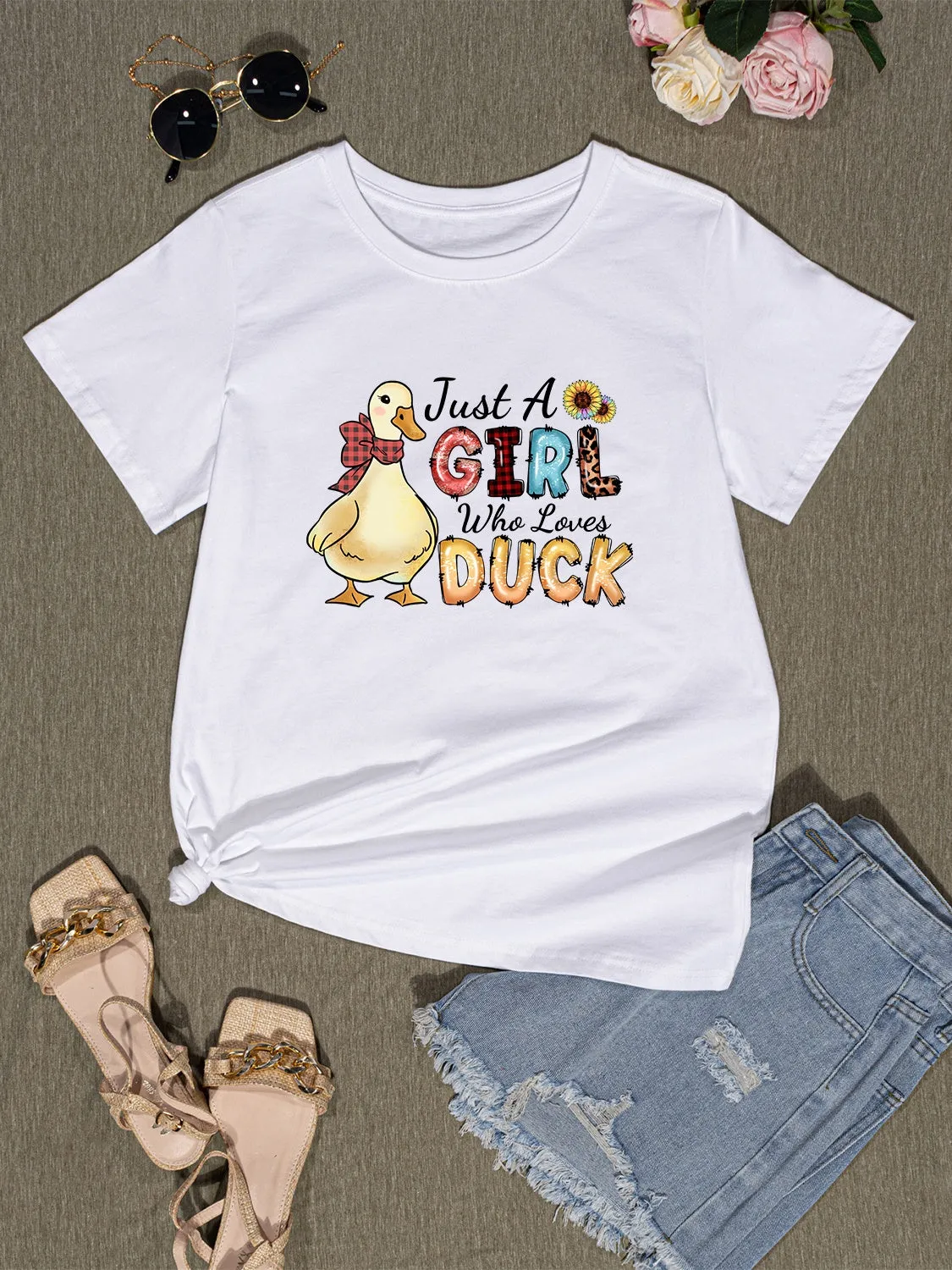 JUST A GIRL WHO LOVES DUCK Round Neck T-Shirt sold by Charming Charlie product image thumbnail 3