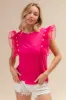 BiBi Pearl Decor Mesh Ruffle Sleeve Top sold by Charming Charlie