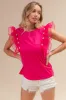 BiBi Pearl Decor Mesh Ruffle Sleeve Top sold by Charming Charlie