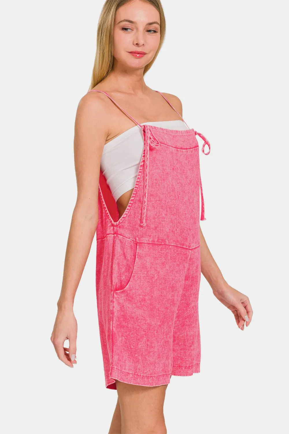 Zenana Washed Linen Knot Strap Rompers sold by Charming Charlie product image thumbnail 3