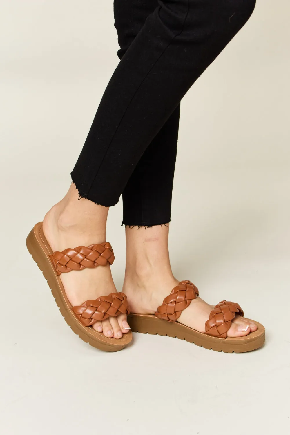 WILD DIVA Woven Dual Band Platform Sandals sold by Charming Charlie
