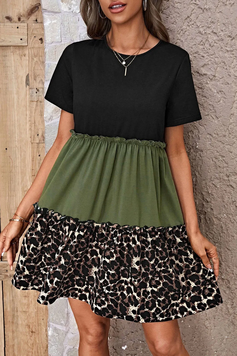 Leopard Round Neck Short Sleeve Dress sold by Charming Charlie product image thumbnail 2
