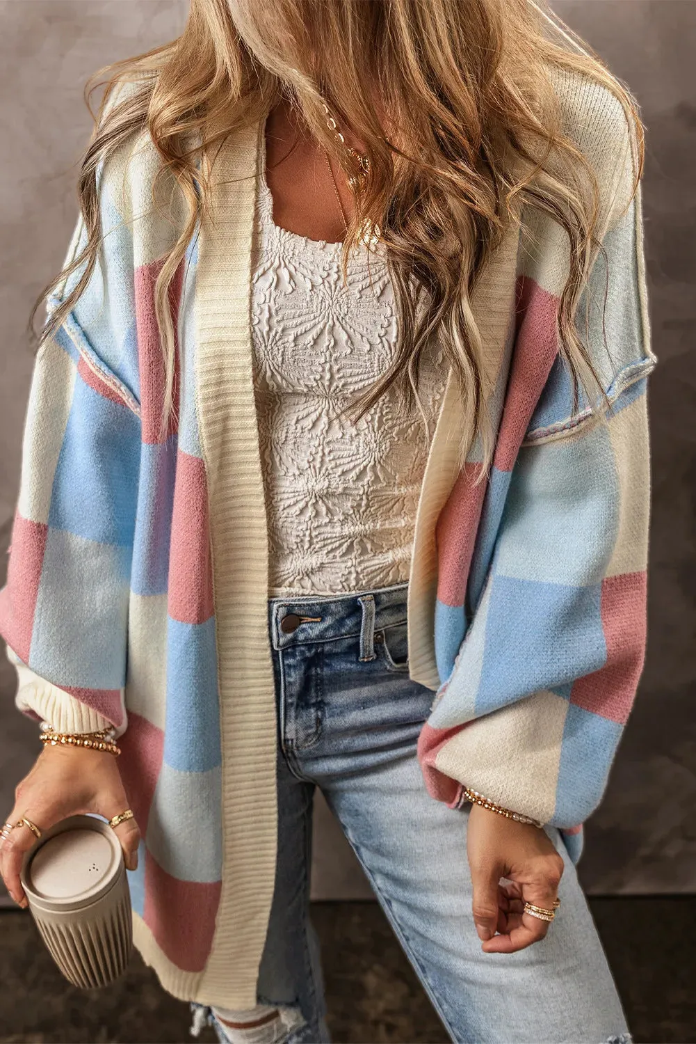 Color Block Open Front Long Sleeve Cardigan sold by Charming Charlie product image thumbnail 2