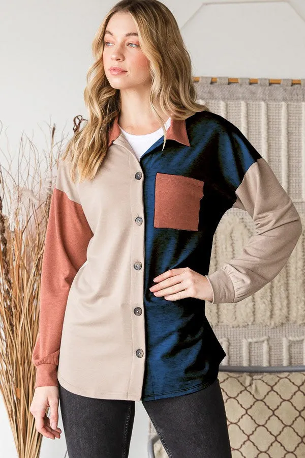 Heimish Full Size Color Block Button Down Shirt sold by Charming Charlie