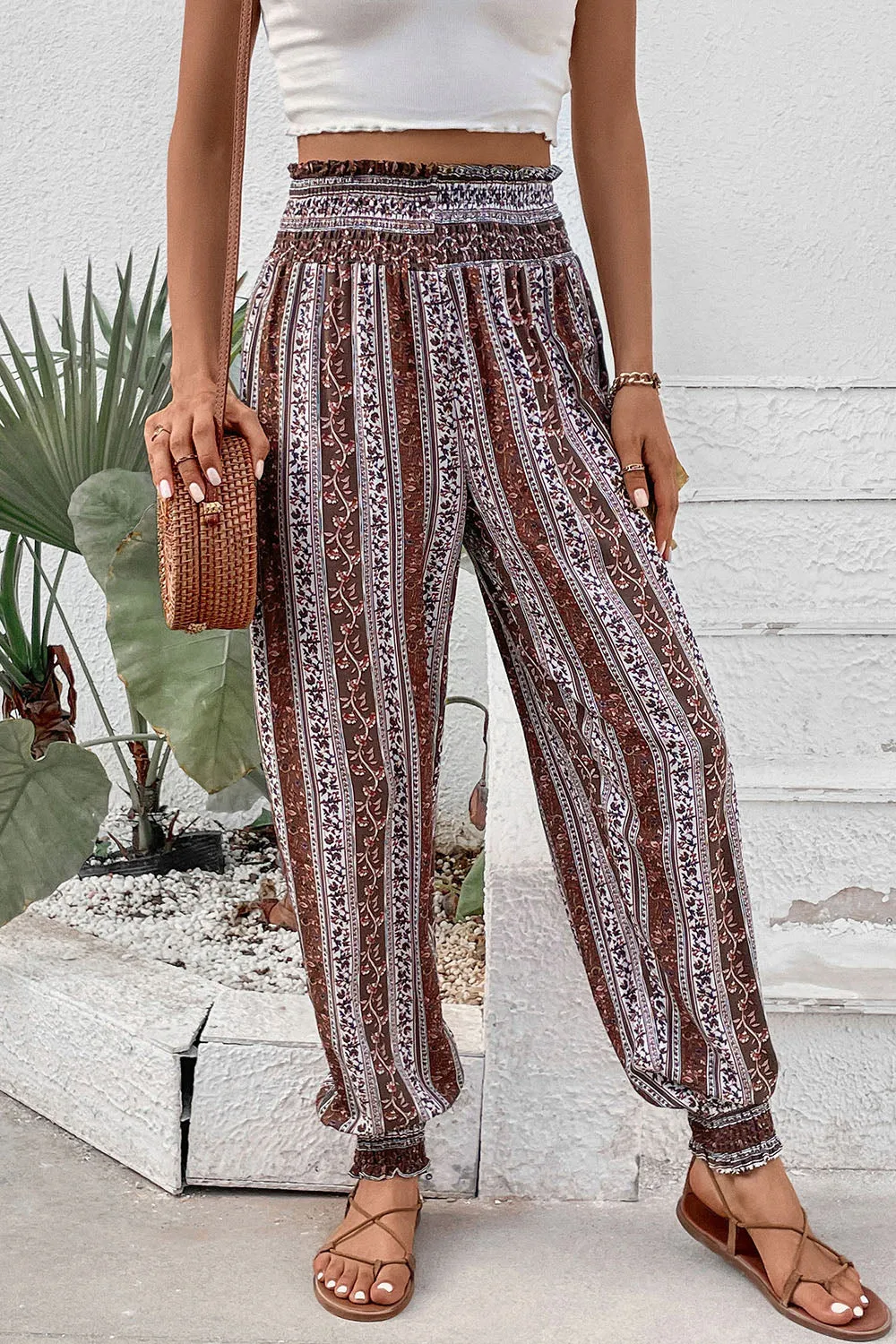 Smocked Printed High Waist Pants sold by Charming Charlie product image thumbnail 4