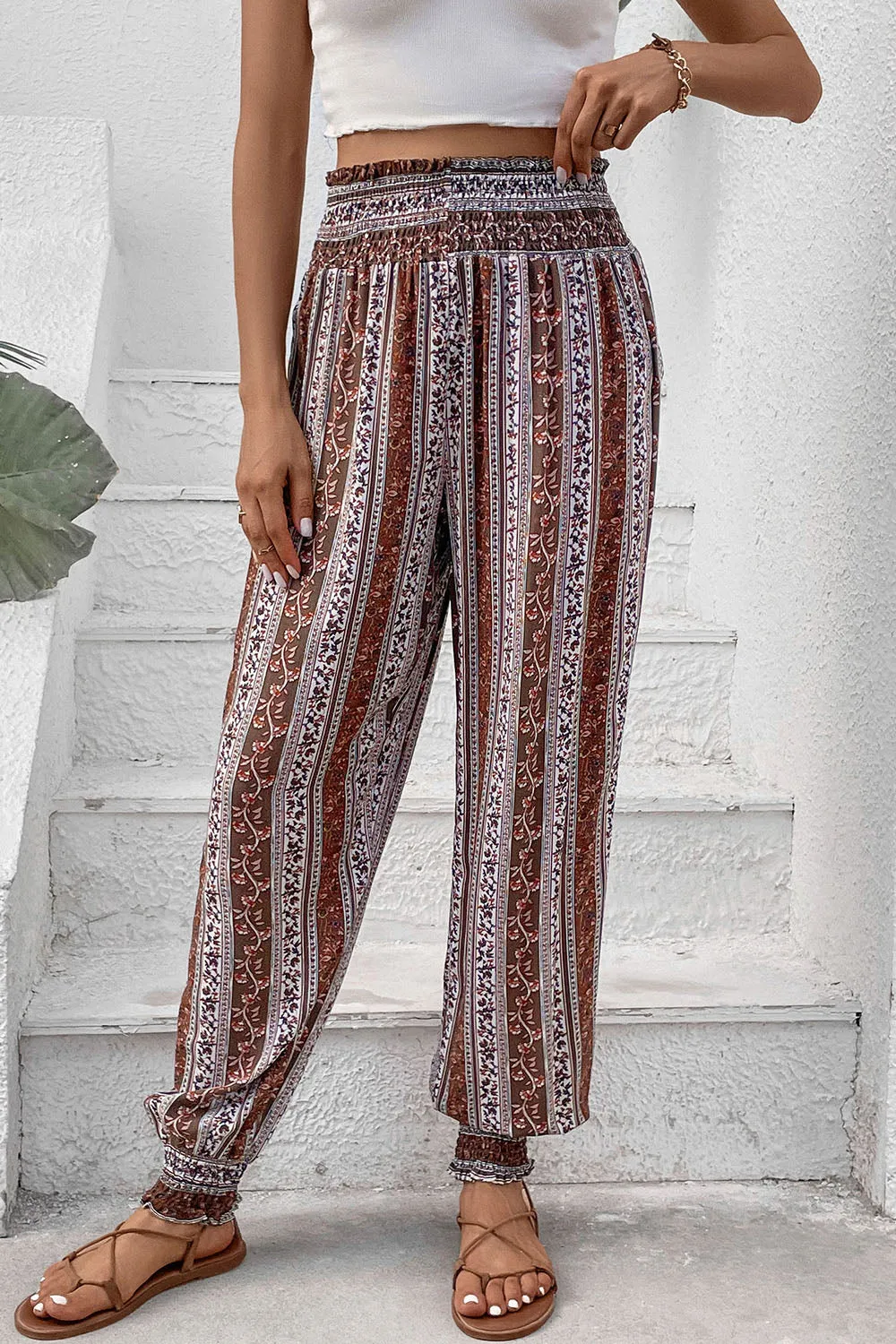 Smocked Printed High Waist Pants sold by Charming Charlie
