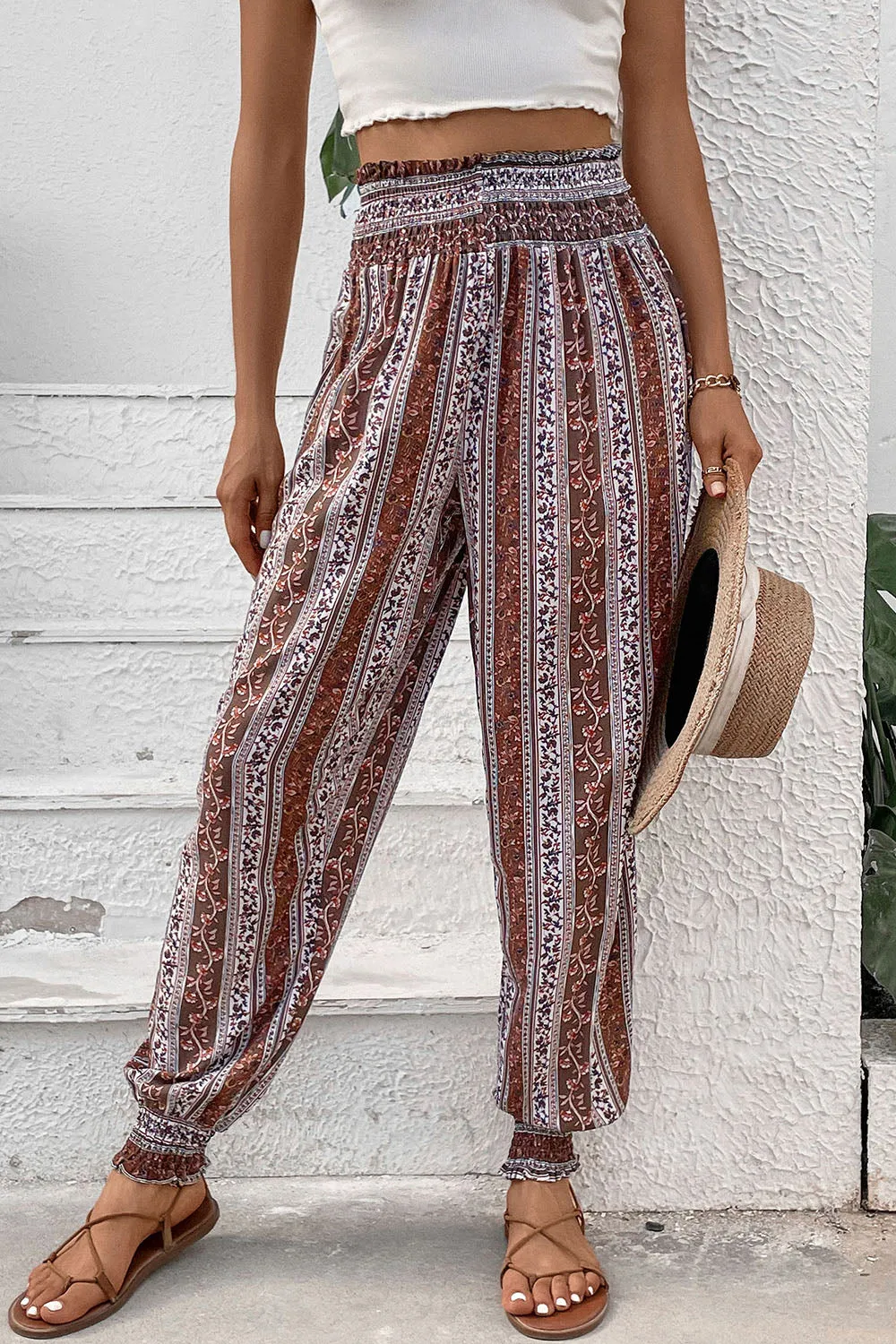 Smocked Printed High Waist Pants sold by Charming Charlie product image thumbnail 3
