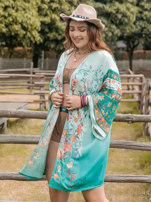 Plus Size Printed Open Front Long Sleeve Cover Up sold by Charming Charlie