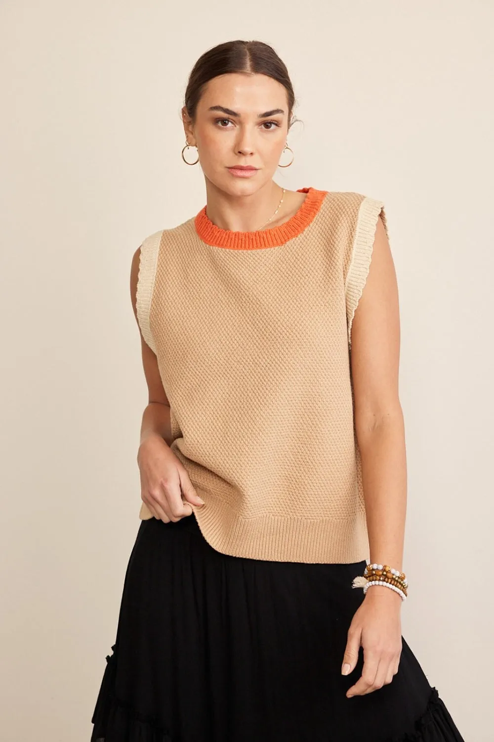 In February Contrast Round Neck Sweater Vest sold by Charming Charlie