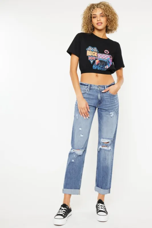 Kancan Mid Rise Distressed Straight Jeans sold by Charming Charlie