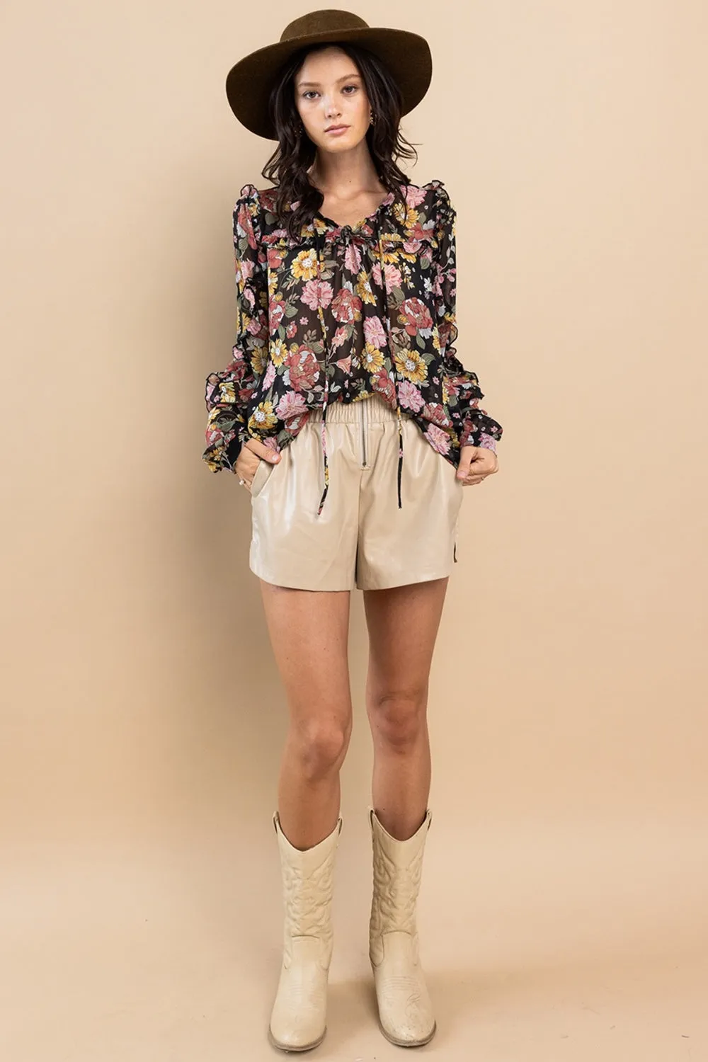 Ces Femme Ruffle Trim Long Sleeve Floral Blouse sold by Charming Charlie product image thumbnail 5