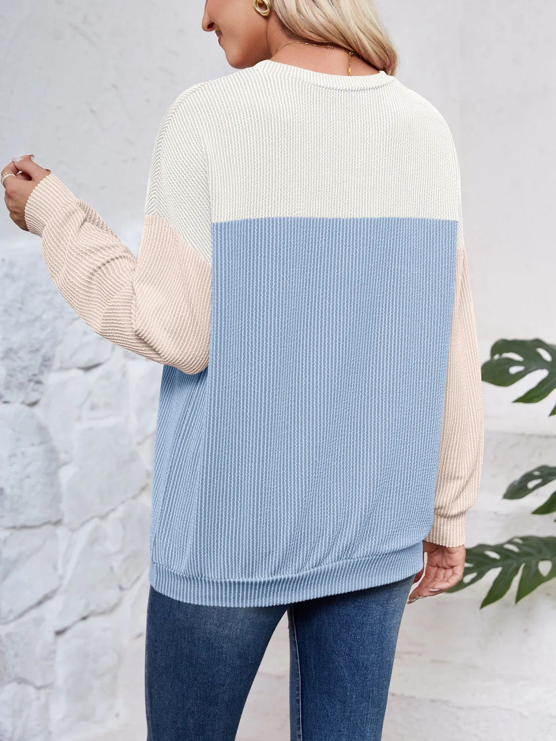 Color Block Round Neck Long Sleeve Sweatshirt sold by Charming Charlie product image thumbnail 2
