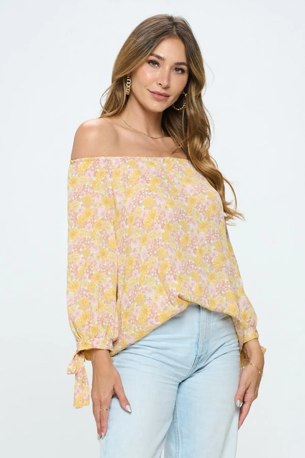 RENEE C Floral Off-Shoulder Long Sleeve Blouse sold by Charming Charlie product image thumbnail 3