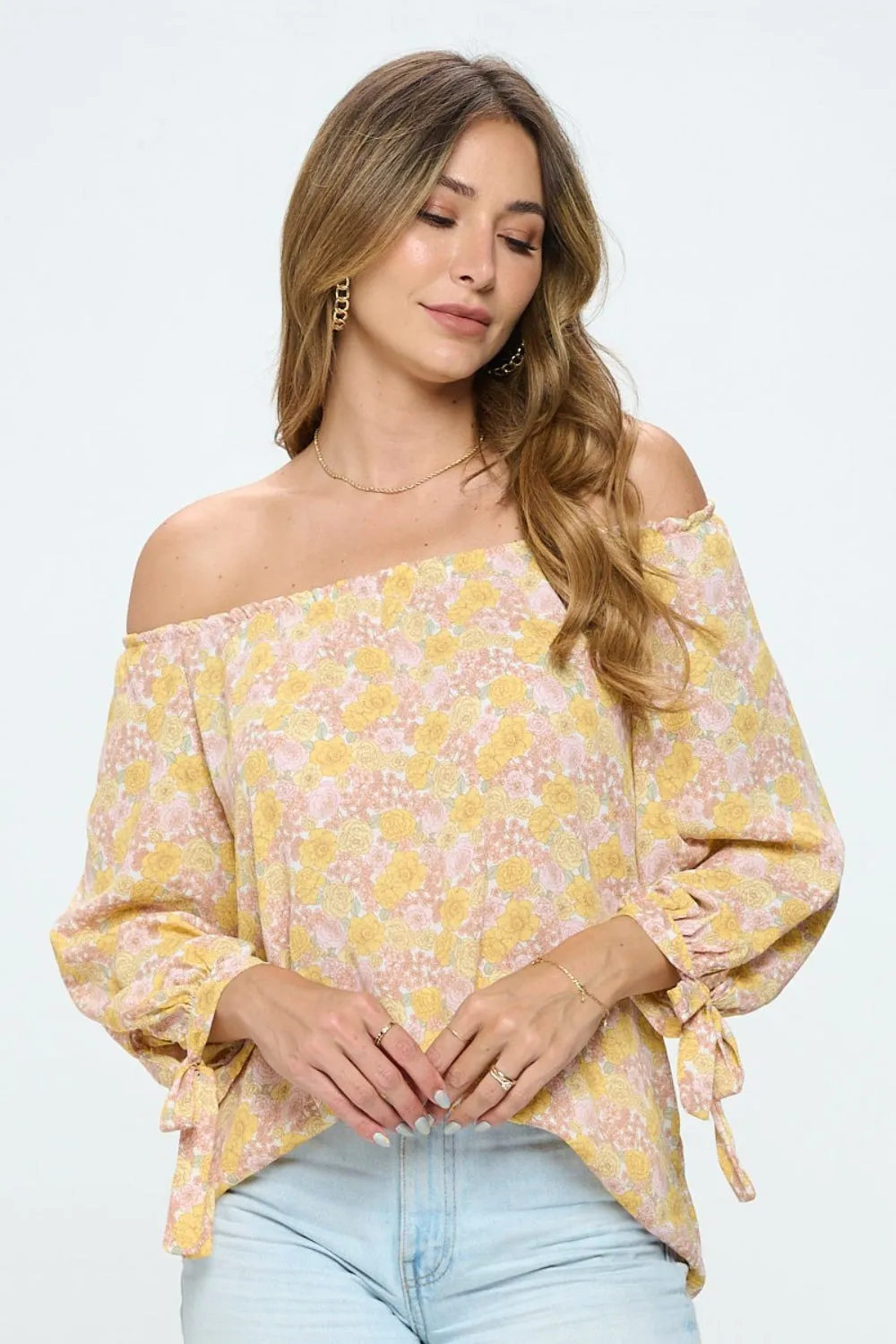 RENEE C Floral Off-Shoulder Long Sleeve Blouse sold by Charming Charlie product image thumbnail 4