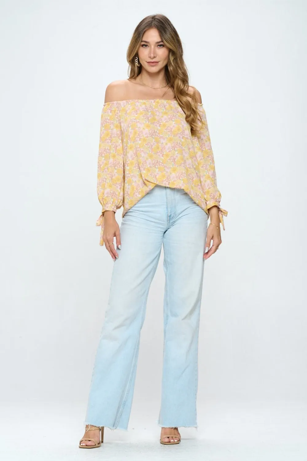 RENEE C Floral Off-Shoulder Long Sleeve Blouse sold by Charming Charlie product image thumbnail 5