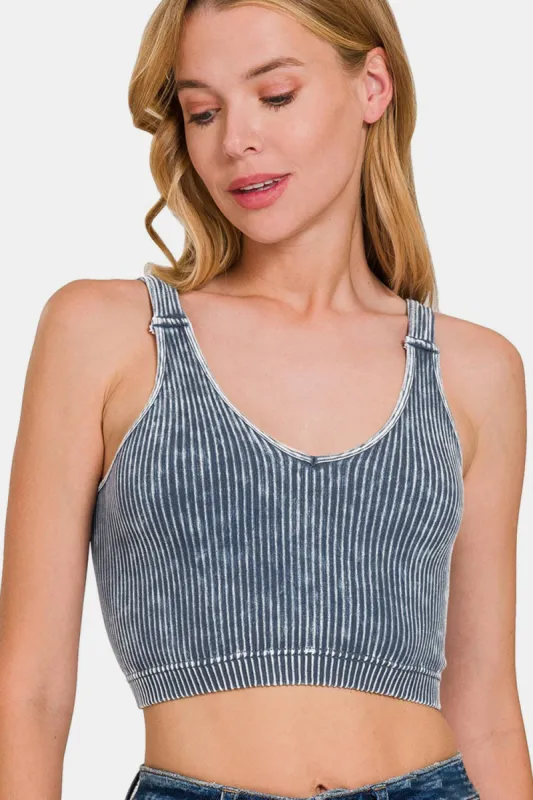 Zenana Washed Ribbed Cropped V-Neck Tank sold by Charming Charlie
