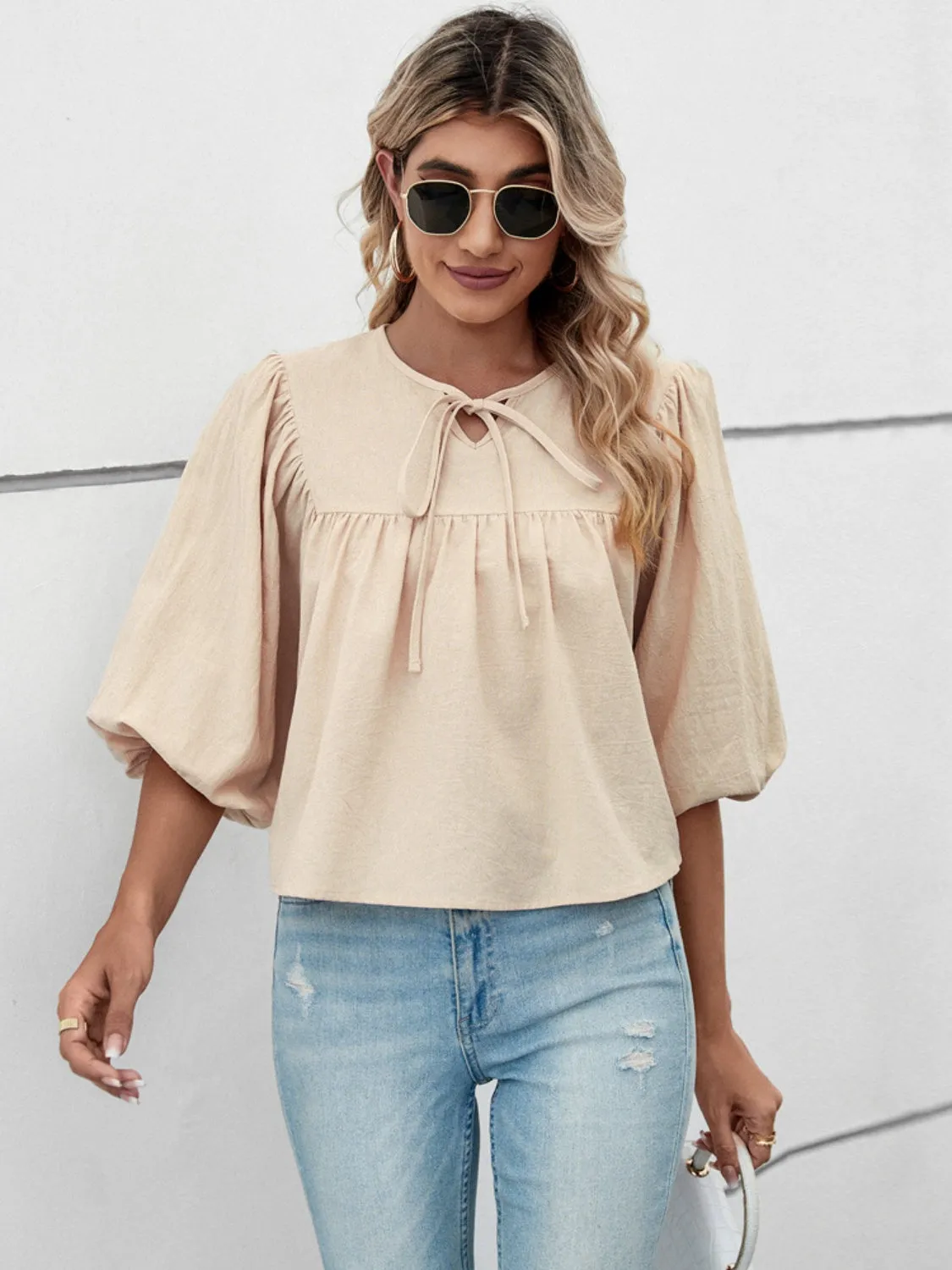 Tie Neck Balloon Sleeve Blouse sold by Charming Charlie product image thumbnail 3