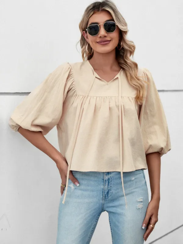 Tie Neck Balloon Sleeve Blouse sold by Charming Charlie