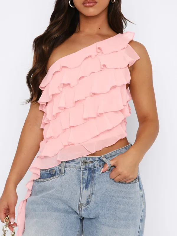 Layered Ruffled One Shoulder Tank sold by Charming Charlie