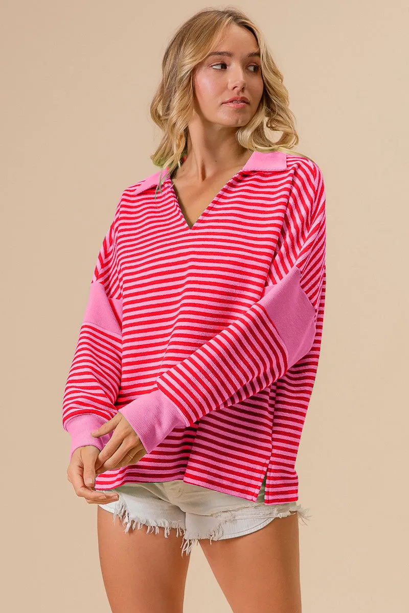 BiBi Striped Contrast Long Sleeve Knit Top sold by Charming Charlie product image thumbnail 3