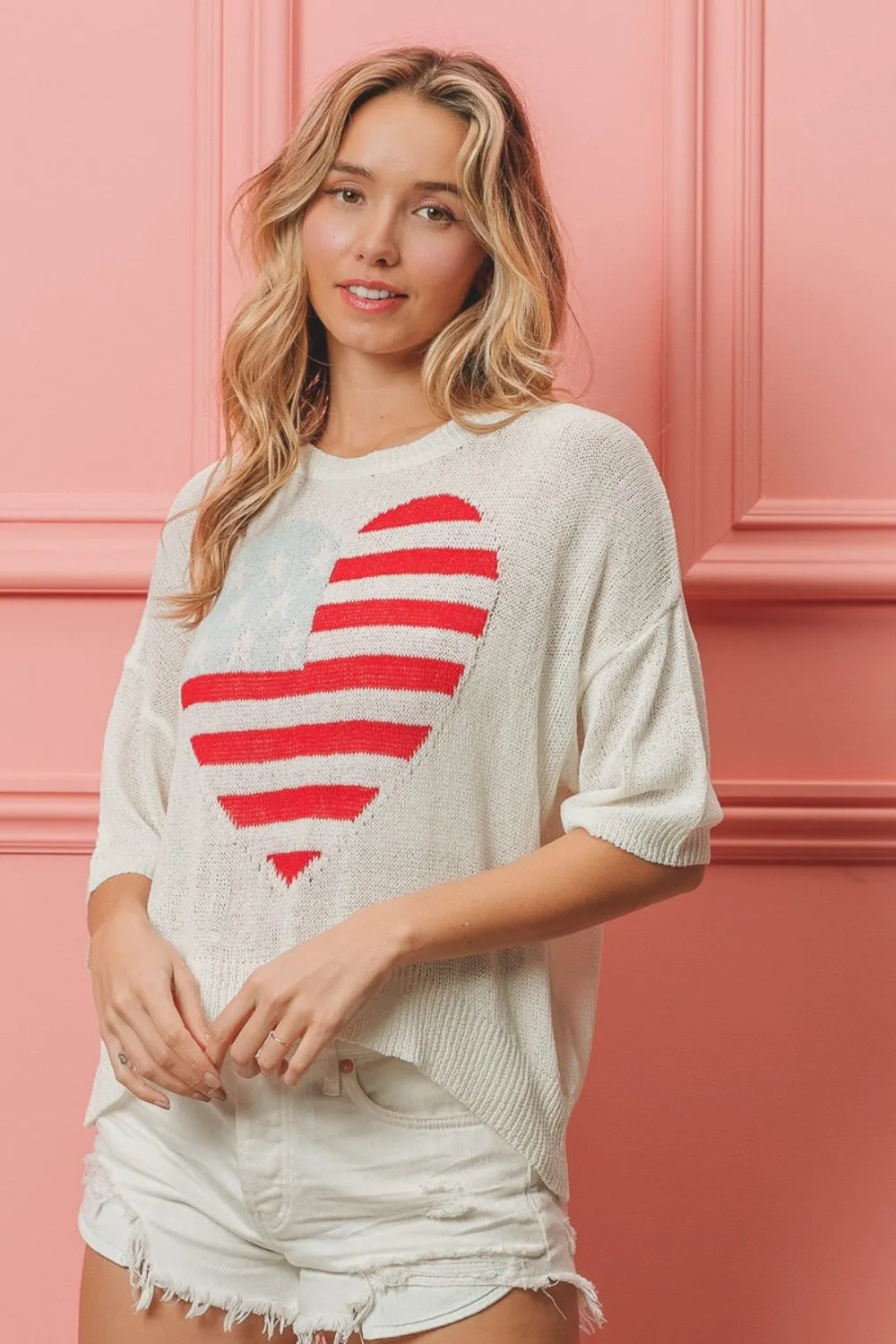 BiBi Striped Heart Contrast Knit Top sold by Charming Charlie product image thumbnail 3