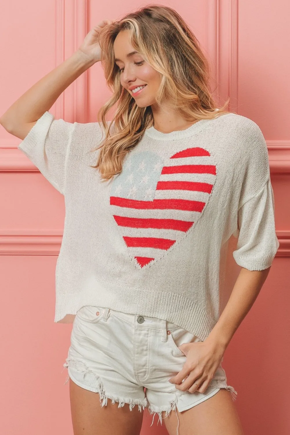 BiBi Striped Heart Contrast Knit Top sold by Charming Charlie