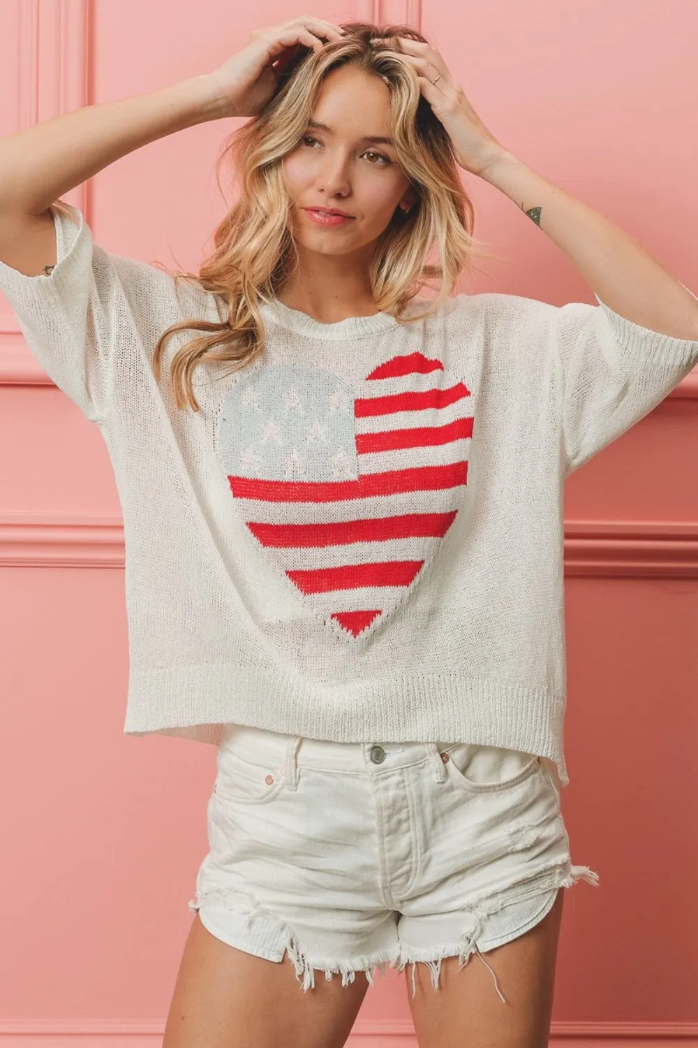 BiBi Striped Heart Contrast Knit Top sold by Charming Charlie product image thumbnail 5