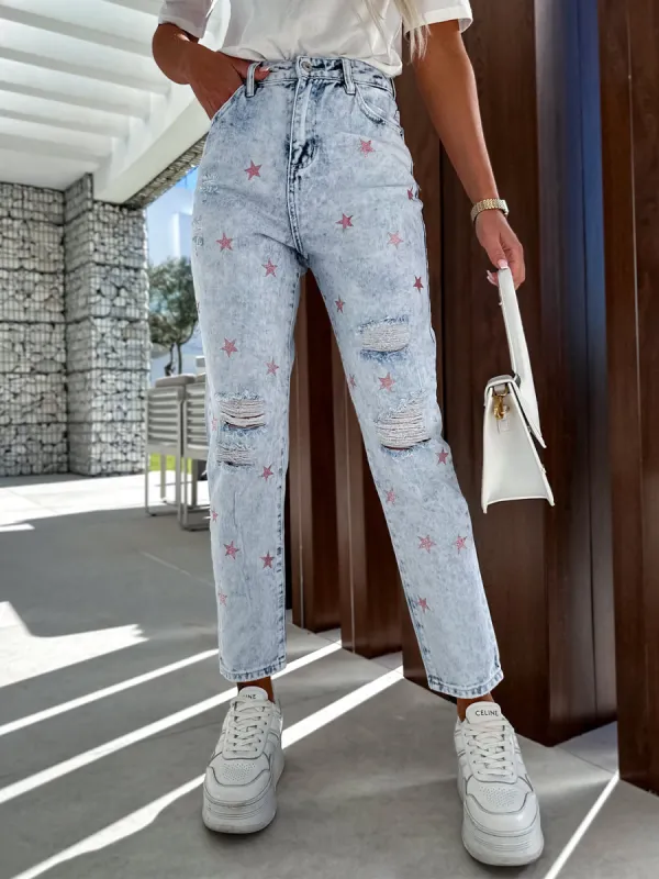 Distressed Star Straight Jeans with Pockets sold by Charming Charlie