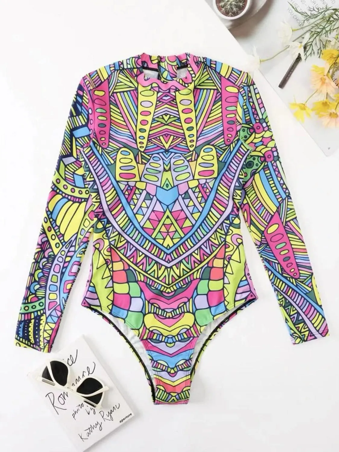 Mock Neck Long Sleeve One-Piece Swimwear sold by Charming Charlie product image thumbnail 2