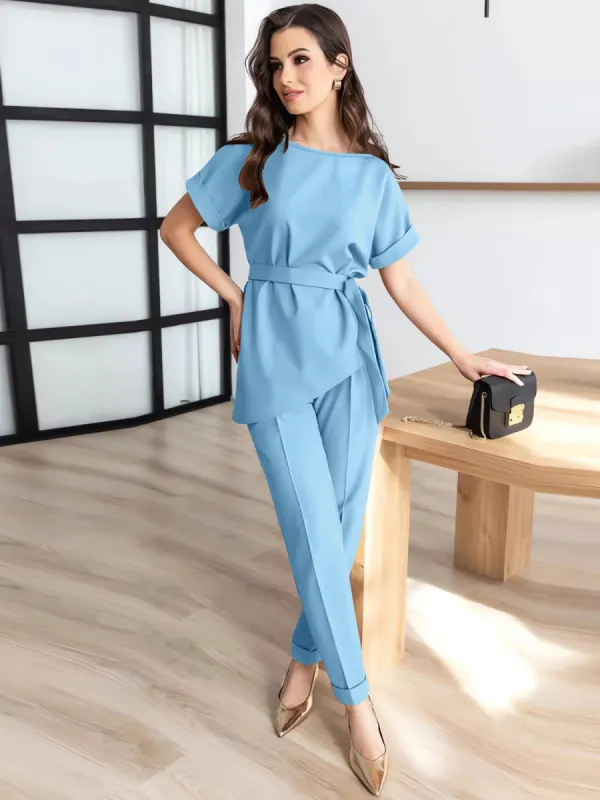 Round Neck Short Sleeve Top and Pants Set sold by Charming Charlie