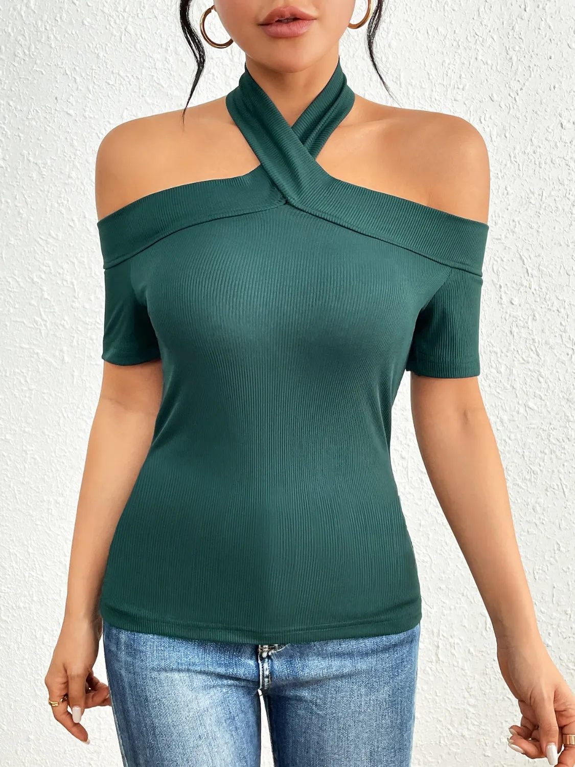 Halter Neck Short Sleeve T-Shirt sold by Charming Charlie