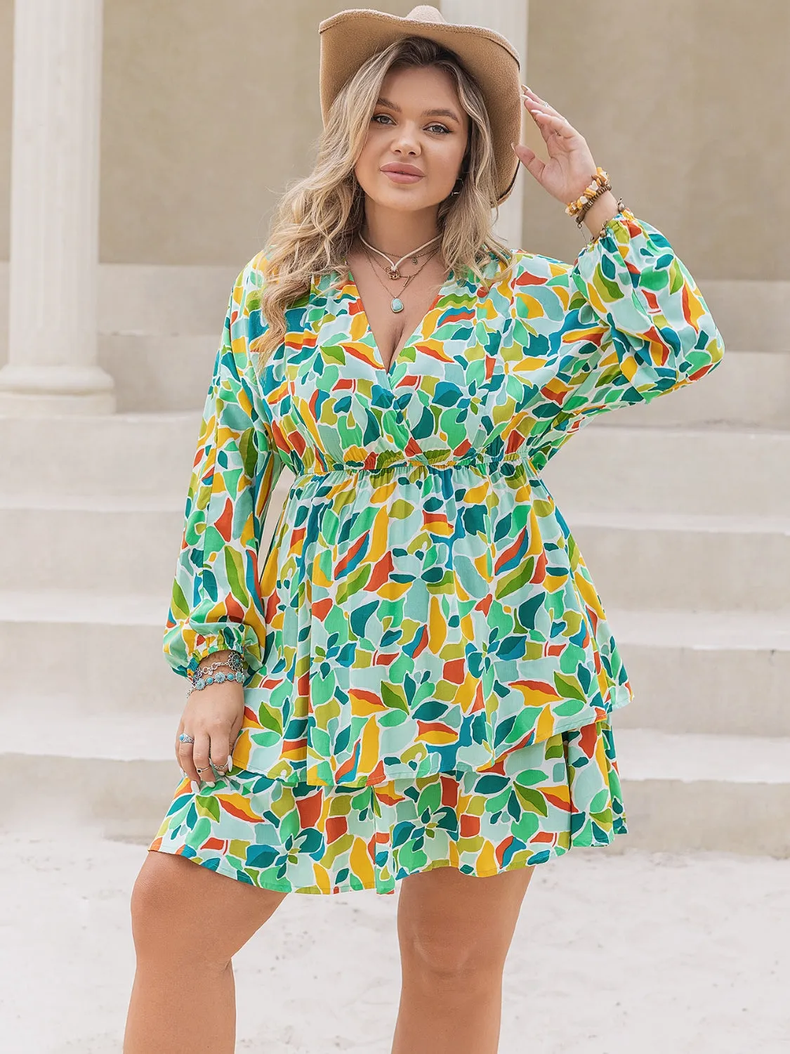 Plus Size Printed Surplice Long Sleeve Mini Dress sold by Charming Charlie product image thumbnail 5