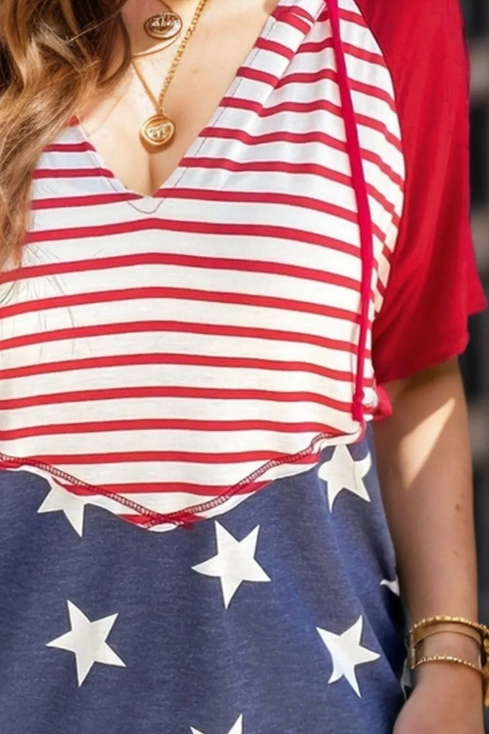 Drawstring Star & Stripes Half Sleeve Hooded Top sold by Charming Charlie product image thumbnail 3
