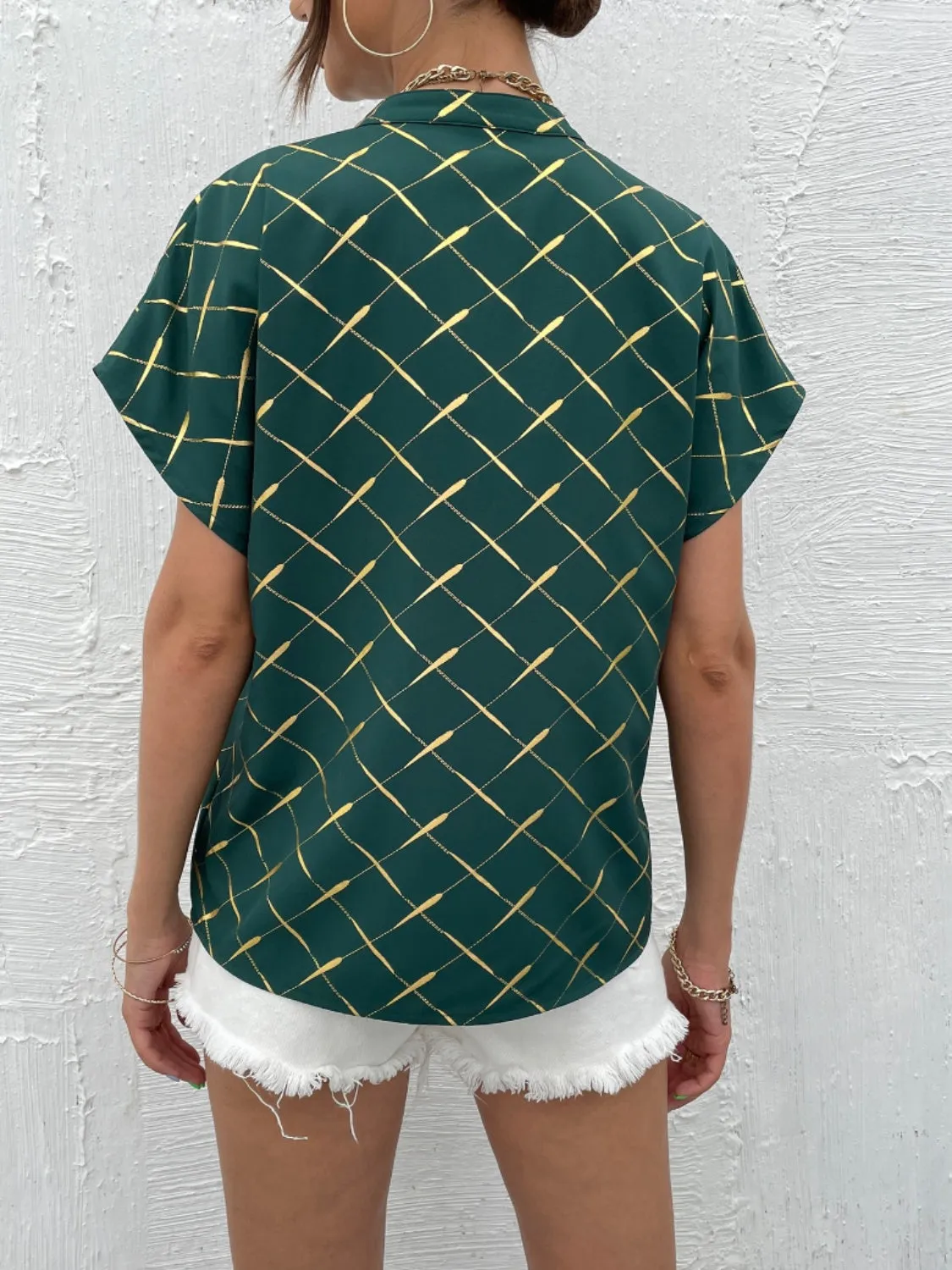 Printed Notched Short Sleeve Blouse sold by Charming Charlie product image thumbnail 2