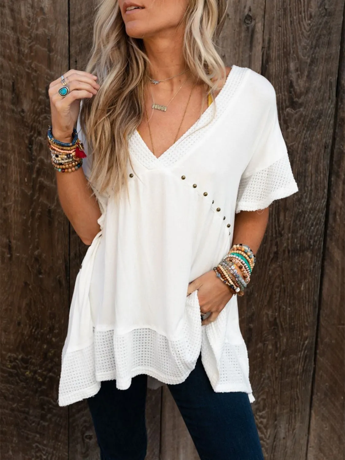 Studded V-Neck Half Sleeve Top sold by Charming Charlie product image thumbnail 4