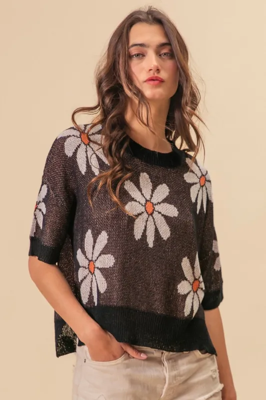 BiBi Floral Pattern Slit Sweater sold by Charming Charlie