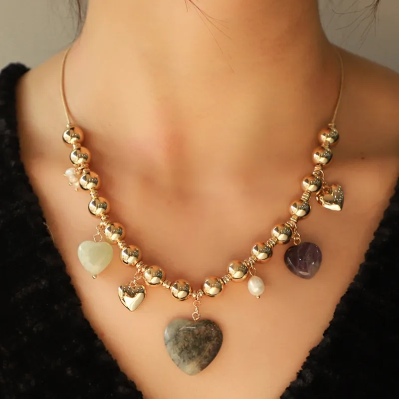 Natural Stone Gold-Plated Heart Necklace sold by Charming Charlie