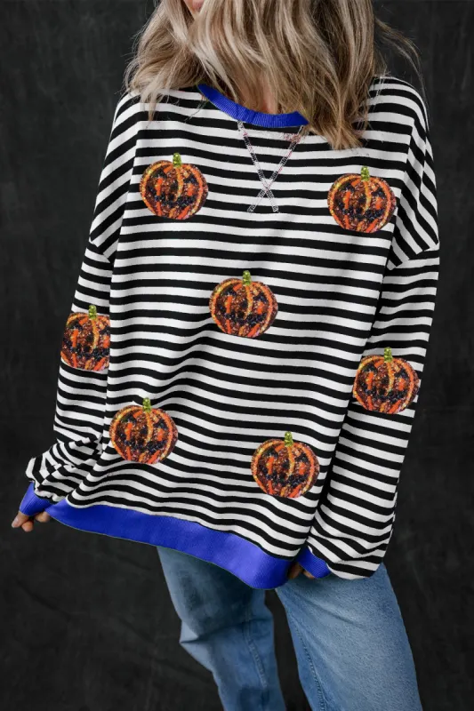 Pumpkin Striped Round Neck Long Sleeve Sweatshirt sold by Charming Charlie