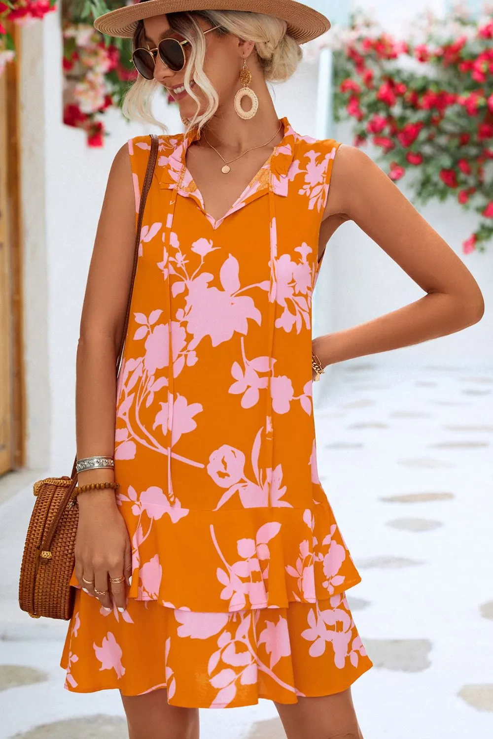 Printed Tie Neck Sleeveless Dress sold by Charming Charlie