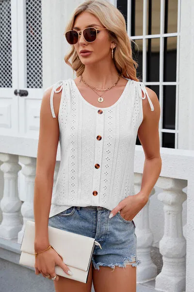 Eyelet Round Neck Wide Strap Tank sold by Charming Charlie product image thumbnail 5