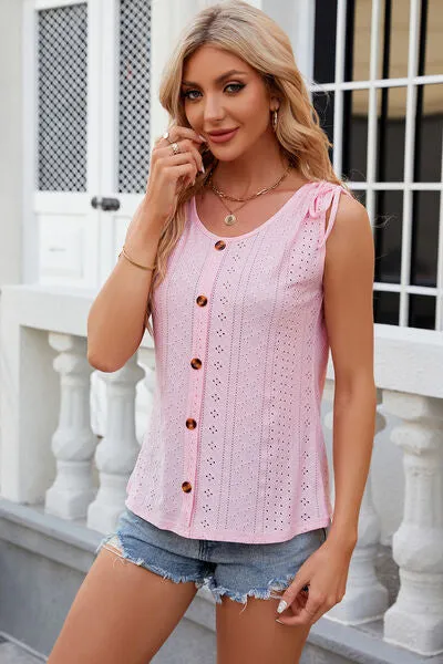 Eyelet Round Neck Wide Strap Tank sold by Charming Charlie product image thumbnail 3