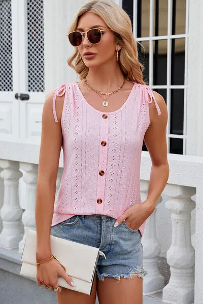 Eyelet Round Neck Wide Strap Tank sold by Charming Charlie