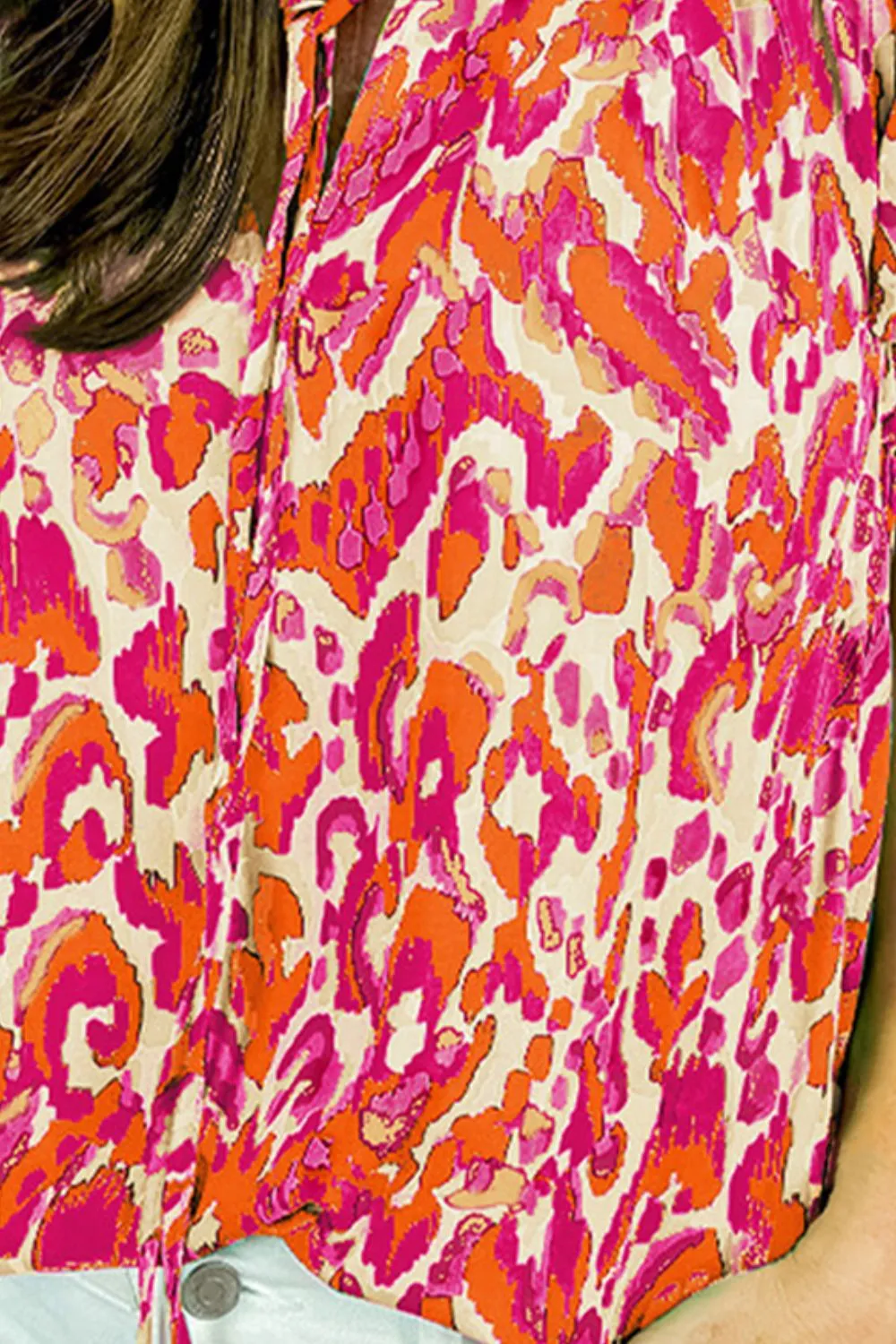 Ruffled Printed Tie Neck Cap Sleeve Blouse sold by Charming Charlie product image thumbnail 5