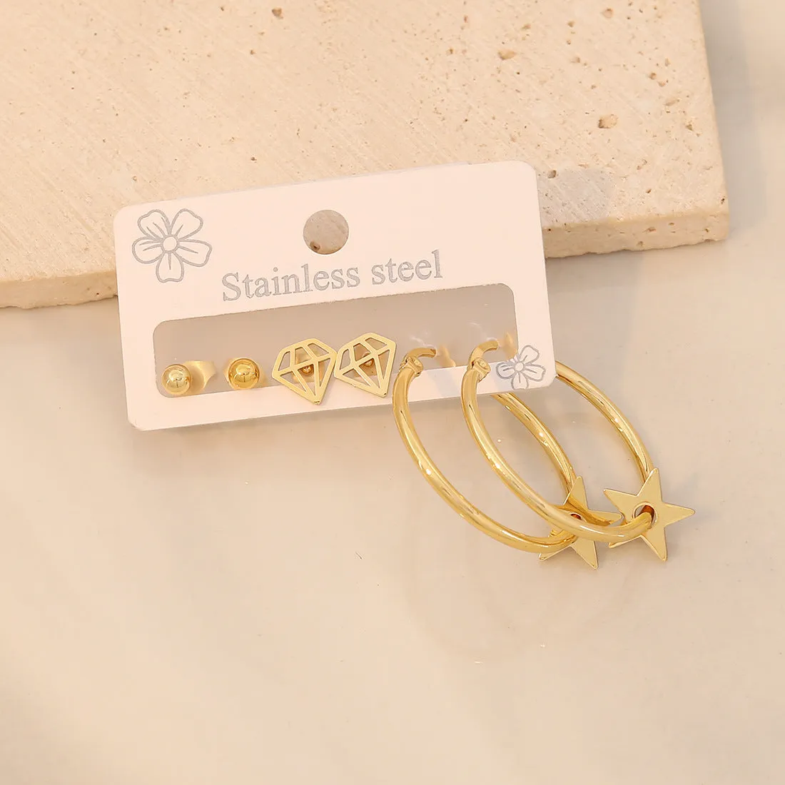 3 Piece Gold-Plated Stainless Steel Earrings sold by Charming Charlie product image thumbnail 2