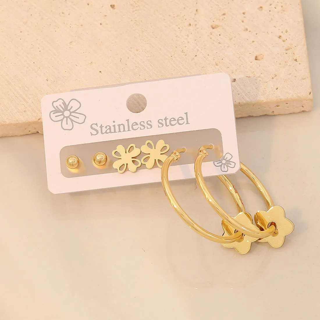3 Piece Gold-Plated Stainless Steel Earrings sold by Charming Charlie