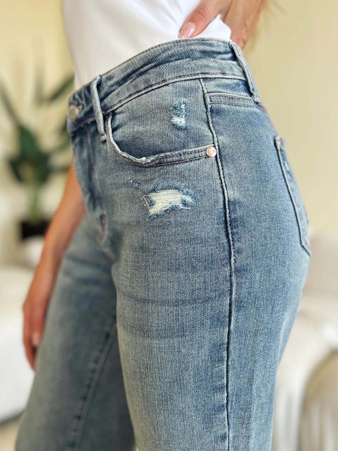 Judy Blue Full Size High Waist Distressed Straight Jeans sold by Charming Charlie product image thumbnail 5