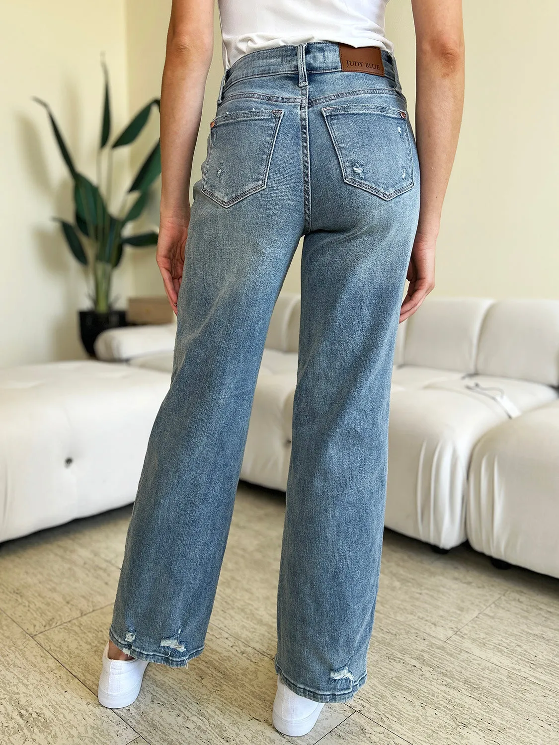 Judy Blue Full Size High Waist Distressed Straight Jeans sold by Charming Charlie product image thumbnail 2